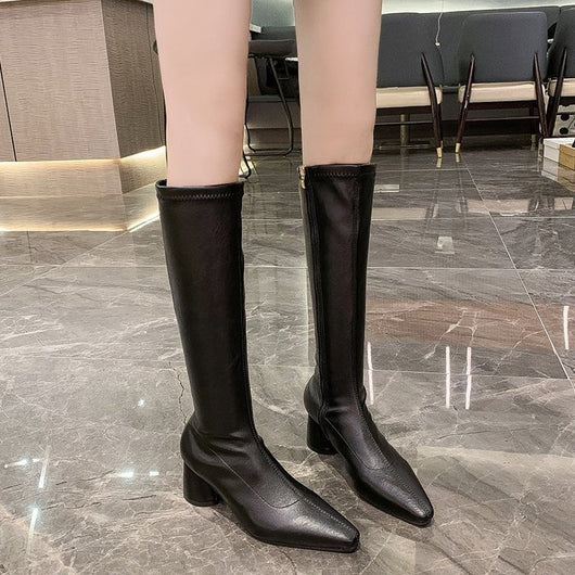 Botas Altas Mujer Estilo Británico Tacón Grueso Punta Afilada Retro - Image 13