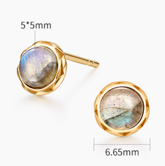 Aretes de Plata 925 con Labradorita - Diseño Minimalista Redondo - Image 6