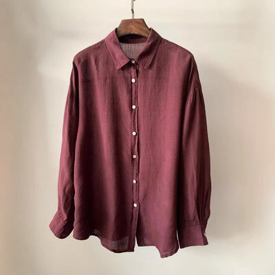 Blusa Holgada de Tencel y Lino Vintage para Mujer - Manga Larga Casual - Image 4