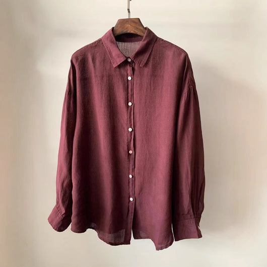 Blusa Holgada de Tencel y Lino Vintage para Mujer - Manga Larga Casual - Image 4