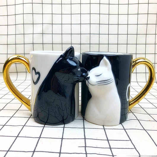 Taza Cerámica 3D Pareja de Gatos Besándose Blanco y Negro - Image 4