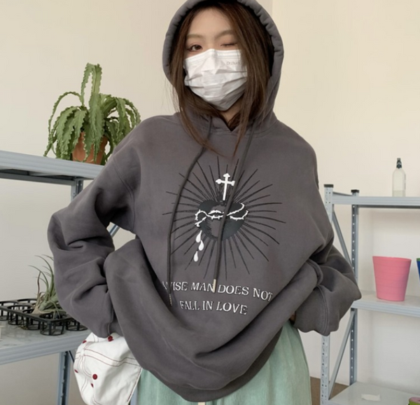 Sudadera Estampada con Capucha y Abrigo Retro de Terciopelo