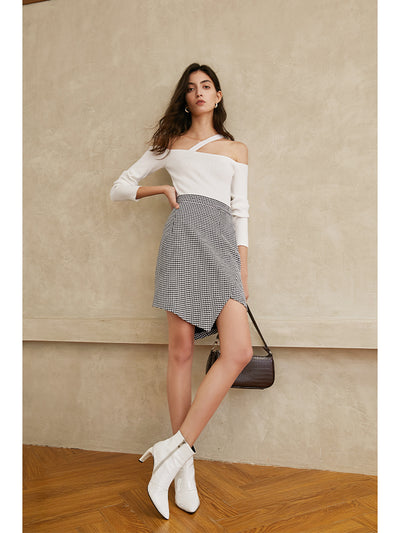 Falda Houndstooth con Diseño Irregular para Mujer - Image 13