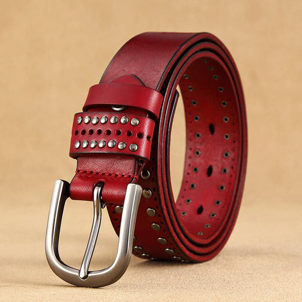 Cinturón de Cuero Genuino para Mujer con Remaches Decorativos