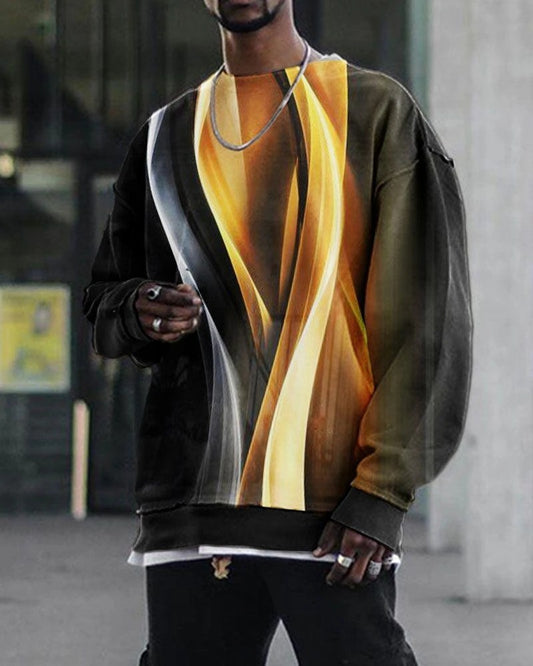 Suéter Casual Holgado con Estampado Digital 3D Cuello Redondo Manga Larga