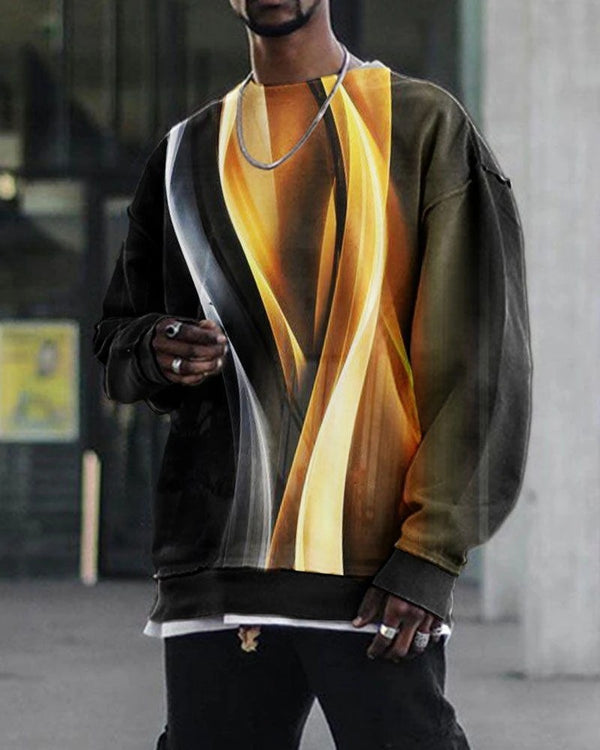 Suéter Casual Holgado con Estampado Digital 3D Cuello Redondo Manga Larga
