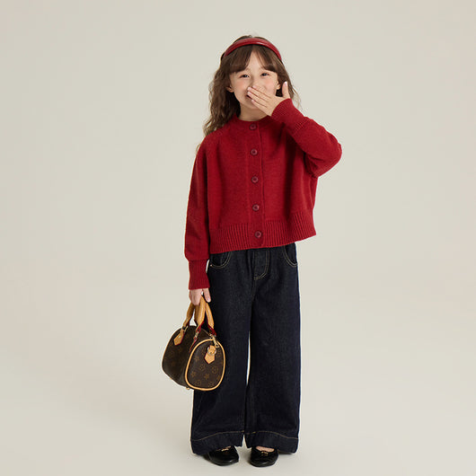 Cardigan Tejido Rojo Estilo Coreano para Niña - Image 3