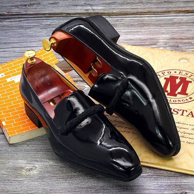 Mocasines Formales de Cuero Charol Negro Punta Aguda para Hombre - Image 17