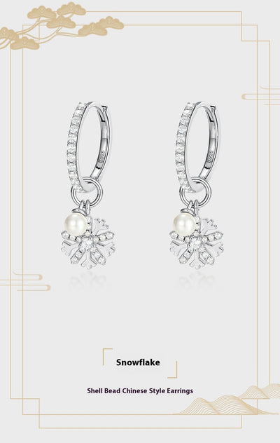 Aretes de Plata S925 con Perla y Diseño de Copo de Nieve - Image 8