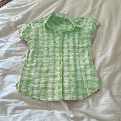 Camisa Cuadros Mujer Manga Corta Suelta Versátil - Image 12