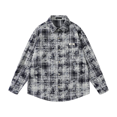Camisa Manga Larga Cuadros Tie-Dye Vintage Hombre Estilo Retro - Image 15