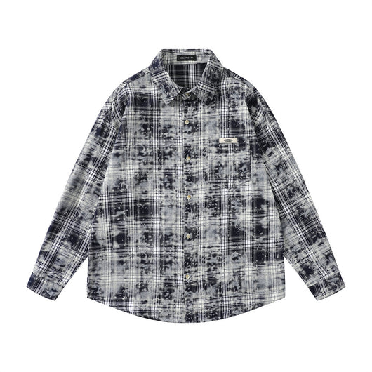Camisa Manga Larga Cuadros Tie-Dye Vintage Hombre Estilo Retro - Image 15