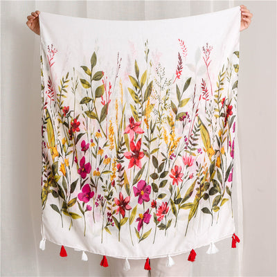 Pañuelo Vintage Étnico Floral de Algodón y Lino con Flecos - Image 6