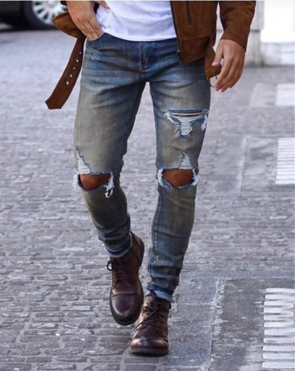 Pantalones Jeans Rotos a la Rodilla para Hombre