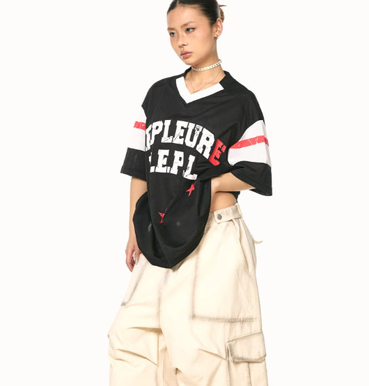 Blusa Patchwork Retro Americana Cuello V Manga Corta - Image 17