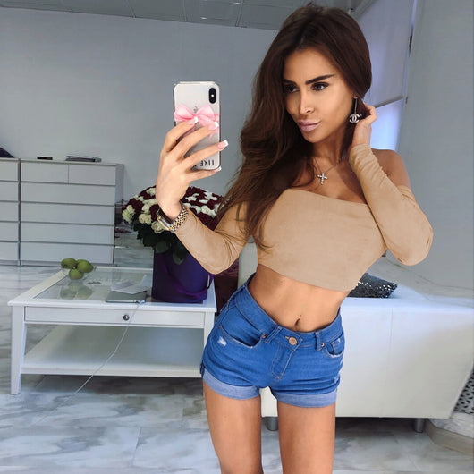 Blusa Corta Hombros Descubiertos Manga Larga Sexy para Mujer - Image 18