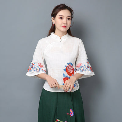 Camisa Elegante con Cuello Alto y Bordados Elaborados - Image 13