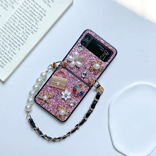 Funda Tipo Flip para Teléfono Plegable con Flores, Lentejuelas, Rhinestones y Perlas - Image 13