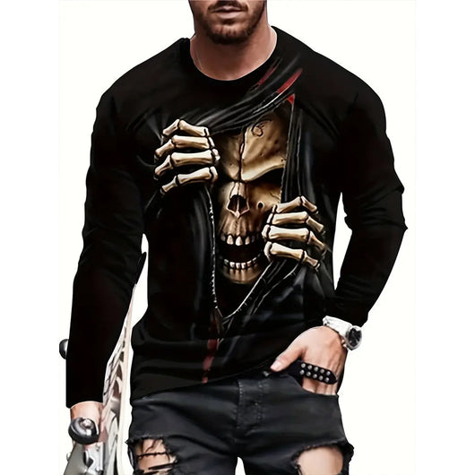 Playera Hombre Estilo Retro 3D Hip-hop Oversize Manga Larga Cuello Redondo - Image 24