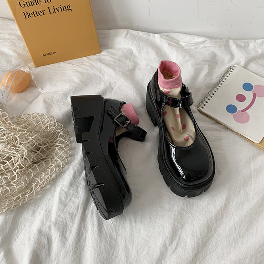 Zapatos de Cuero con Plataforma y Tacón Grueso Retro Primavera - Image 12