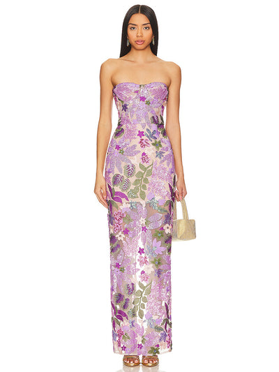 Vestido Bandeau Morado con Lentejuelas Bordadas y Ajuste Slim - Image 2