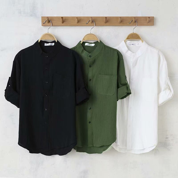 Camisa Casual Hombre Lino y Algodón Suelta para Verano