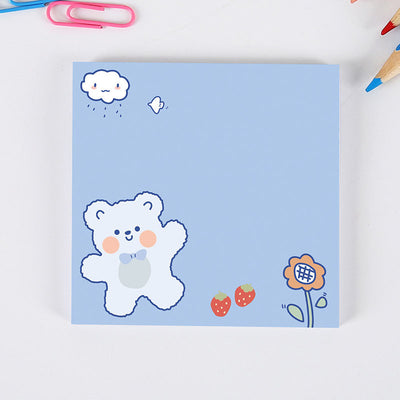 Cute square sticky notes with a brown cartoon bear, "Peace Love" text, and dotted lines on a white background. - Image 11