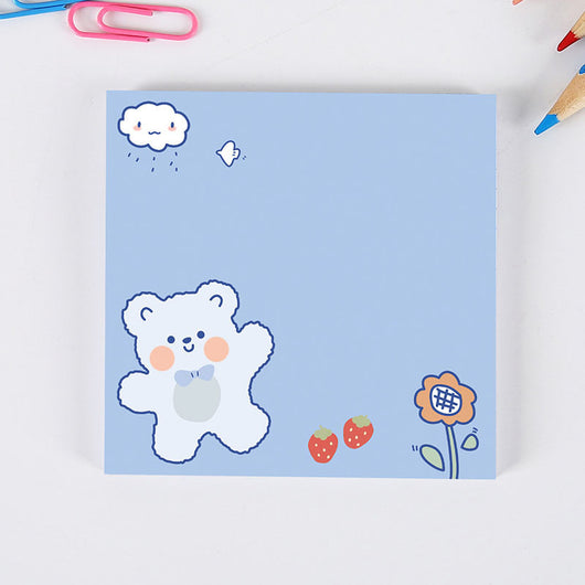 Cute square sticky notes with a brown cartoon bear, "Peace Love" text, and dotted lines on a white background. - Image 11