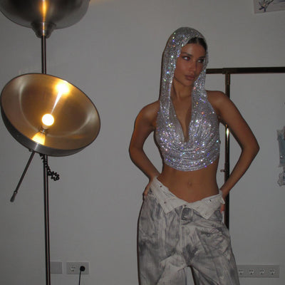 Chaleco Deportivo Brillante con Capucha y Lentejuelas Metálicas - Image 2