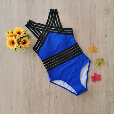 Traje de Baño Enterizo Negro con Halter y Rayas Ajustado - Image 10