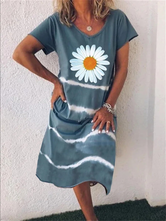 Vestido de Verano Estampado Girasol con Rayas - Manga Corta para Mujer - Image 15