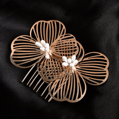 Peineta Nupcial de Flores Doradas - Accesorio de Ensueño para Novia - Image 11
