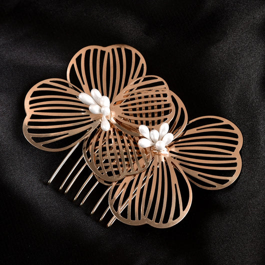 Peineta Nupcial de Flores Doradas - Accesorio de Ensueño para Novia - Image 11