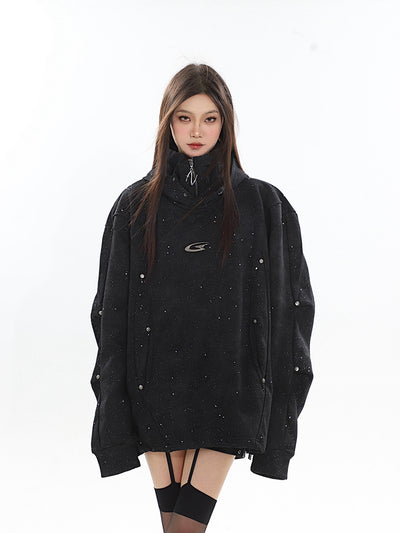 Sudadera Capucha Cuello Alto Doble Capa Plisada para Parejas - Image 12