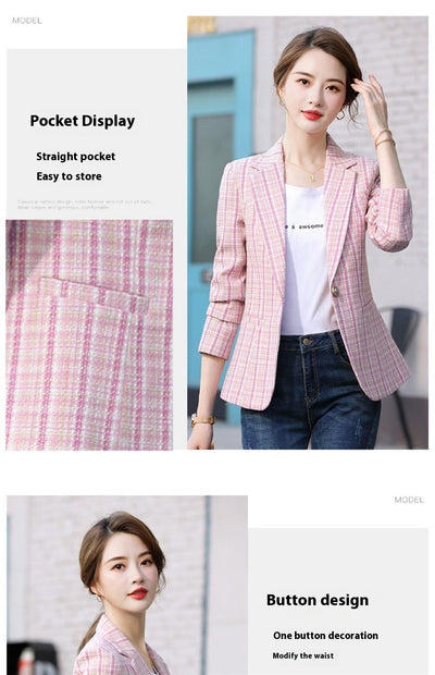 Blazer Cuadros Estilo Coreano Casual Británico - Image 14
