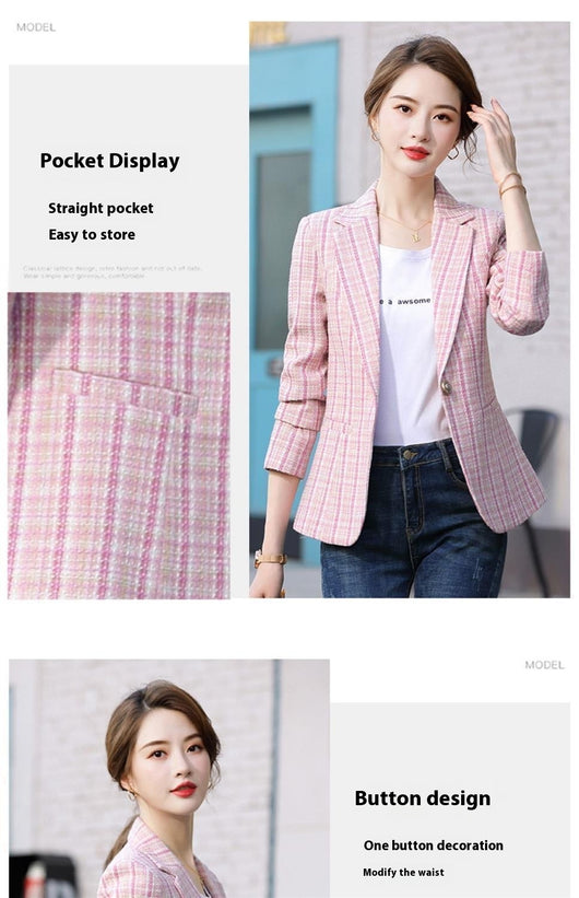 Blazer Cuadros Estilo Coreano Casual Británico - Image 14