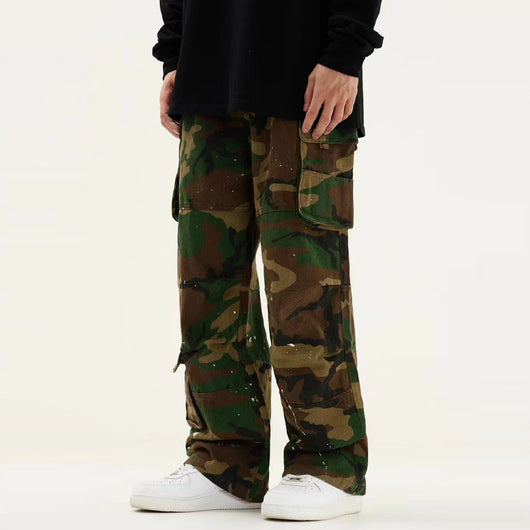 Pantalón de Trabajo Retro Camuflado Cintura Alta Recto Holgado - Image 3