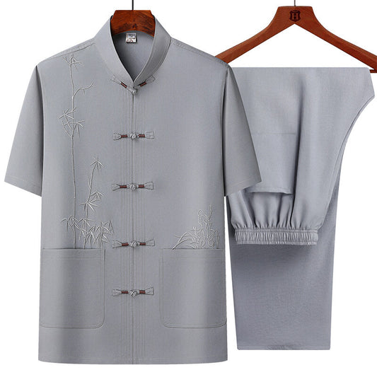 Traje Tang Chino Tradicional de Manga Corta para Hombre - Image 2