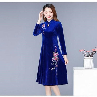 Vestido Mujer Estilo Occidental Terciopelo Dorado Manga Larga - Image 14