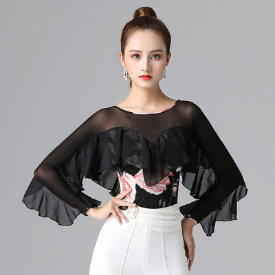 Vestido de Danza Manga Larga Hoja de Loto Blanco - Top de Vals Latino - Image 12