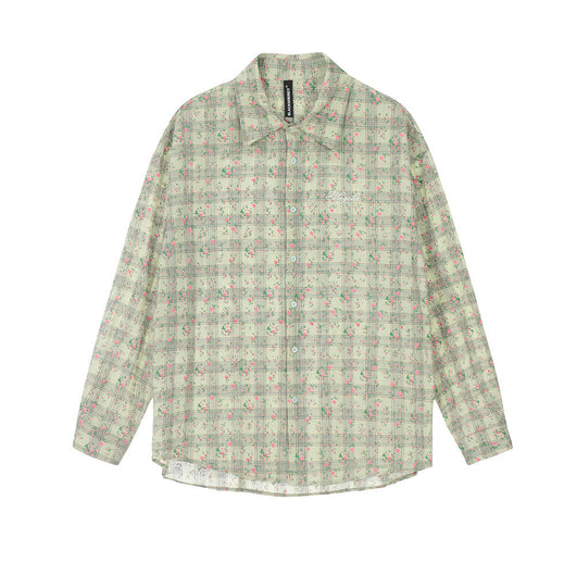 Camisa Suelta Estampado Floral y Cuadros para Hombre - Image 13