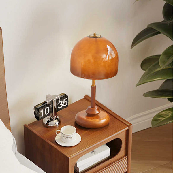 Lámpara de Mesa Decorativa Hongo Vidrio Ámbar Retro