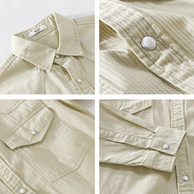 Camisa Suelta Retro de Hombre en Colores Sólidos - Image 4