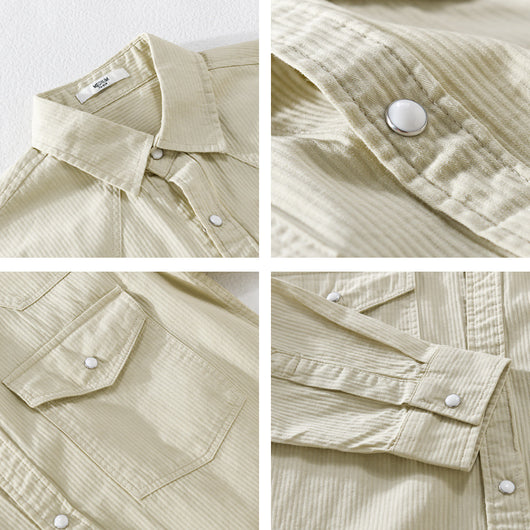 Camisa Suelta Retro de Hombre en Colores Sólidos - Image 4