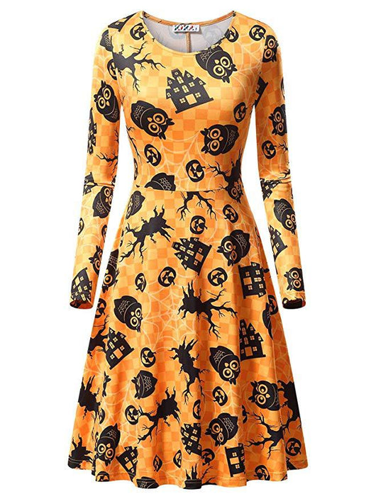 Vestido Largo de Manga Larga con Estampado de Calabaza para Halloween - Image 3
