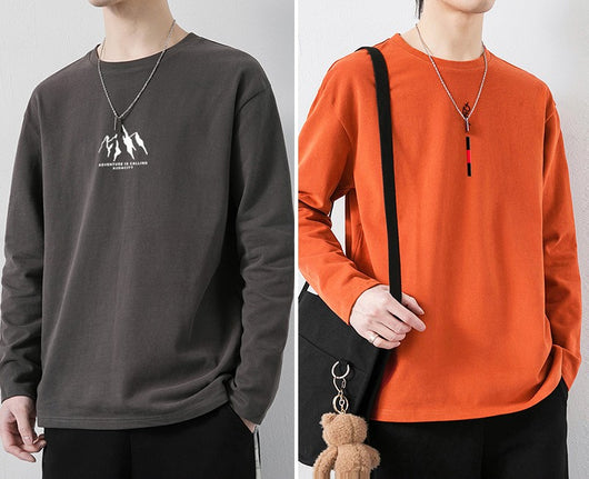 Camiseta de Algodón Manga Larga Suelta para Hombre - Image 14