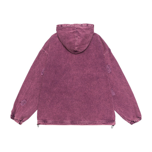 Sudadera Hoodie Denim Desgastada Estilo Punk con Capucha - Image 15