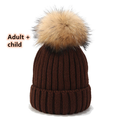 Gorro Tejido de Pelota de Pelo Real con Mapache - Juego para Padres e Hijos - Image 4