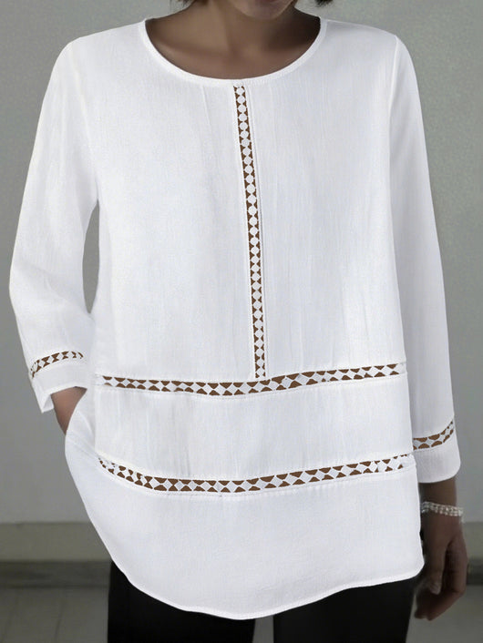 Blusa Semitransparente con Cuello Redondo y Detalles Calados - Image 14