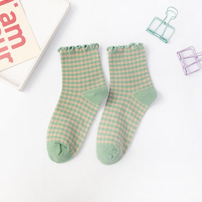 Calcetines Mujer Estilo Británico Japonés con Encaje y Cuadros - Image 7